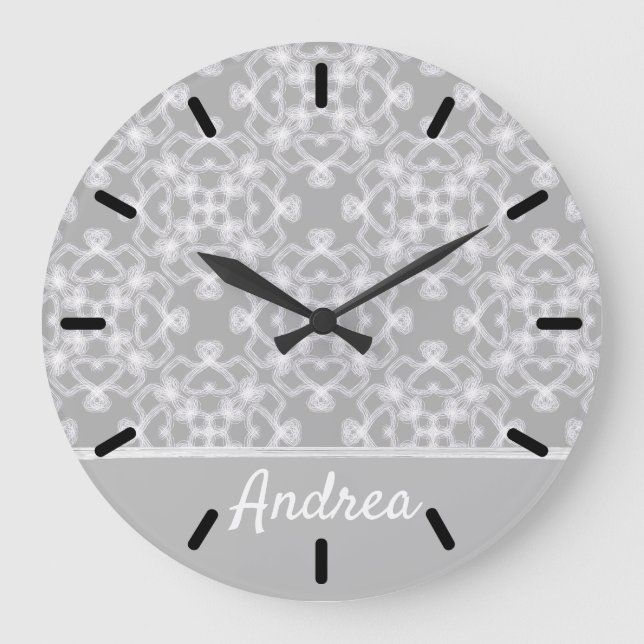 Personalized white and grey pattern large clock (Front)