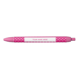 Personalized White and Hot Pink Polka Dot Pattern Black Ink Pen