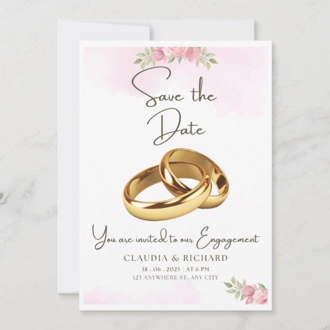 Personalized White and Pink Engagement Card Design (Front)