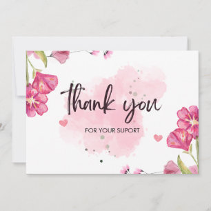 Personalized White and Pink Watercolor Brush Thank You Card