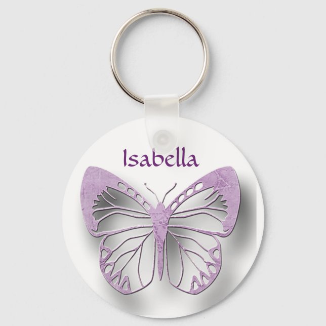 Personalized White And Purple Butterfly Key Chain (Front)