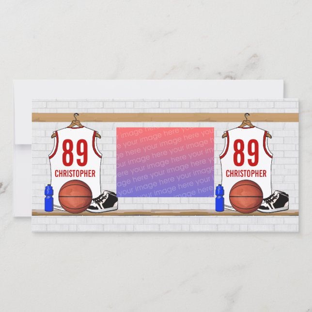Personalized White and Red Basketball Jersey (Front)