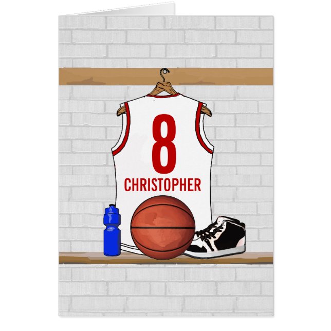 Personalized White and Red Basketball Jersey (Front)