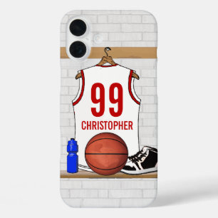 Personalized White and Red Basketball Jersey iPhone 16 Plus Case