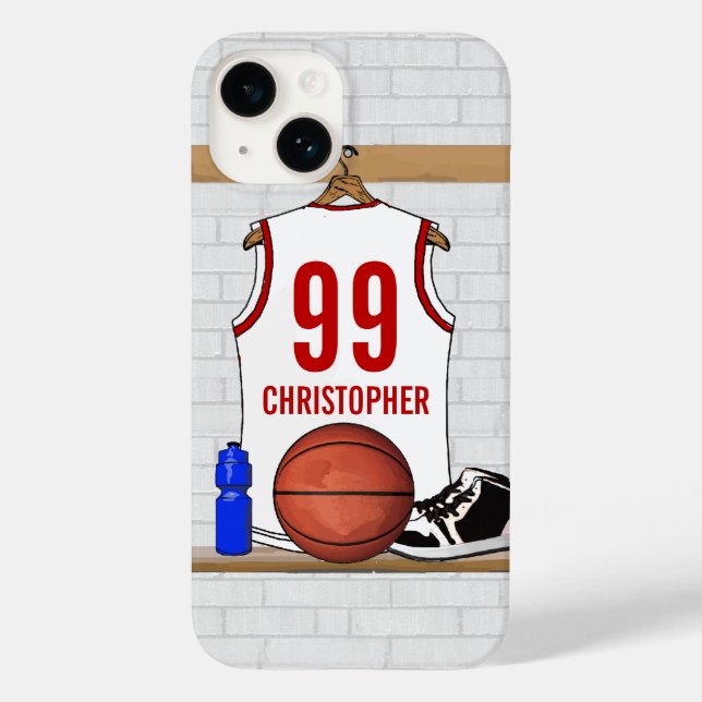 Personalized White and Red Basketball Jersey Case-Mate iPhone Case (Back)