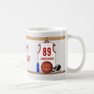 Personalized White and Red Basketball Jersey Coffee Mug