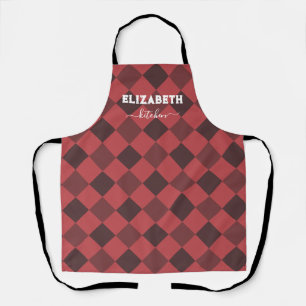 Personalized White And Red Buffalo Plaid Kitchen Apron