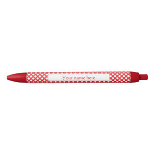 Personalized White and Red Polka Dot Black Ink Pen