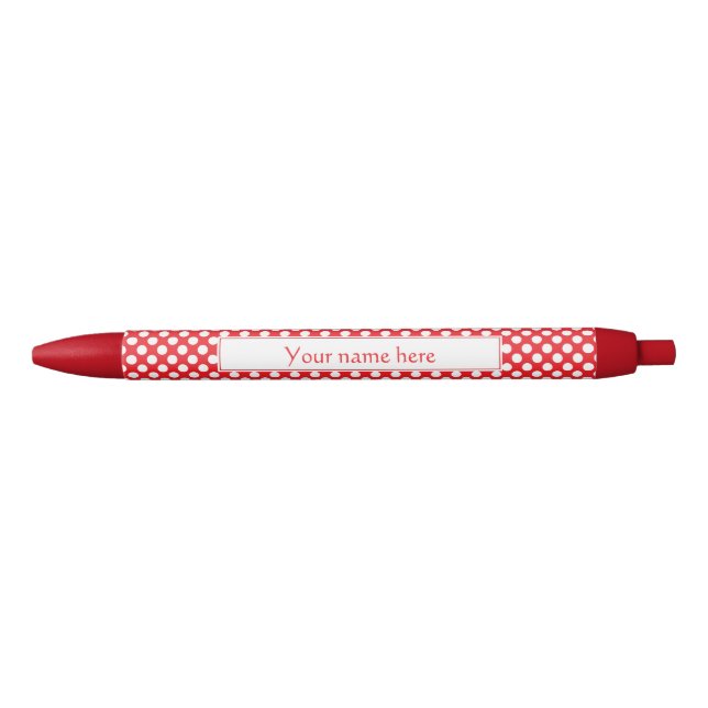 Personalized White and Red Polka Dot Black Ink Pen (Front)