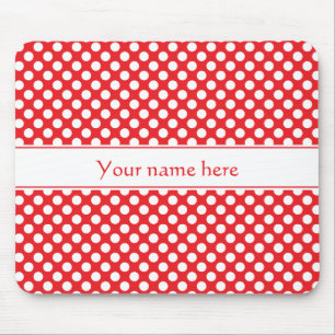 Personalized White and Red Polka Dot Mouse Pad