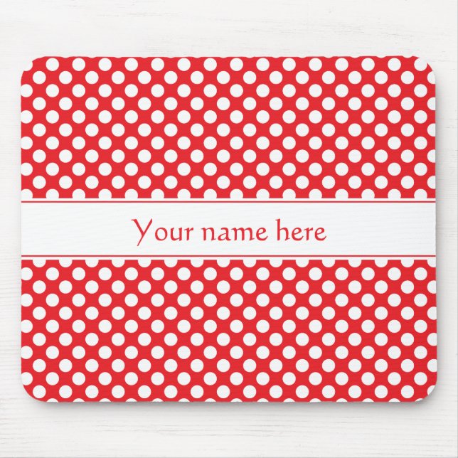 Personalized White and Red Polka Dot Mouse Pad (Front)