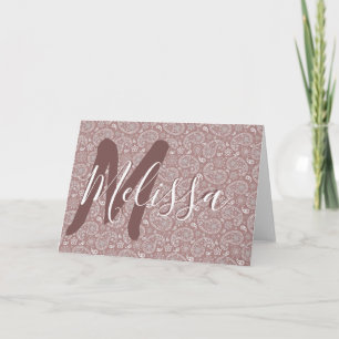 Personalized White and rose gold paisley Card