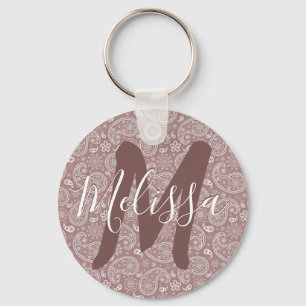 Personalized White and rose gold paisley Keychain
