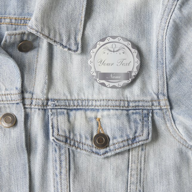 Personalized White and Silver Wedding Party 2 Inch Round Button (In Situ)