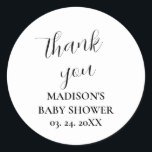 Personalized White Baby Shower Thank You  Classic Round Sticker<br><div class="desc">Personalized White Baby Shower Thank You Classic Round Sticker</div>