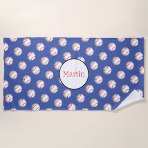 Personalized White Baseball Red Stitching Beach Towel