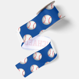 Personalized White Baseball Red Stitching Satin Ribbon