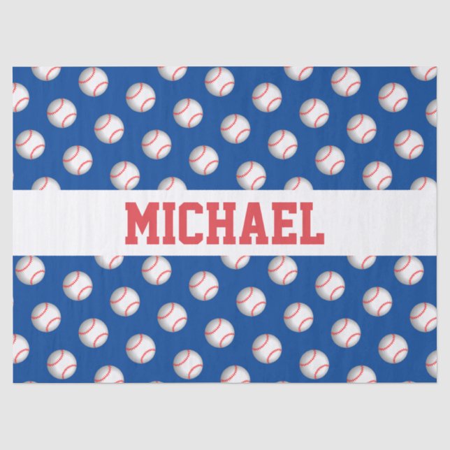 Personalized White Baseball Red Stitching Tissue Paper (Front)