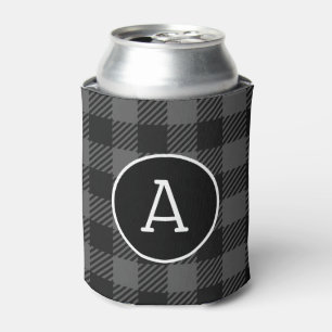 Personalized White & Black Buffalo Check Monogram Can Cooler