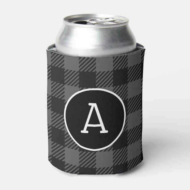 Personalized White & Black Buffalo Check Monogram  Can Cooler (Can Front)