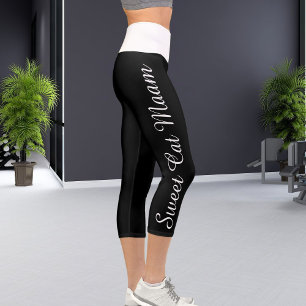 Personalized White Black Custom  Cat Text Diy Yoga Capri Leggings
