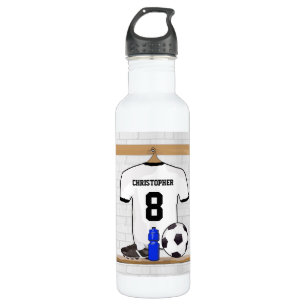 Personalized White Black Football Soccer Jersey 710 Ml Water Bottle