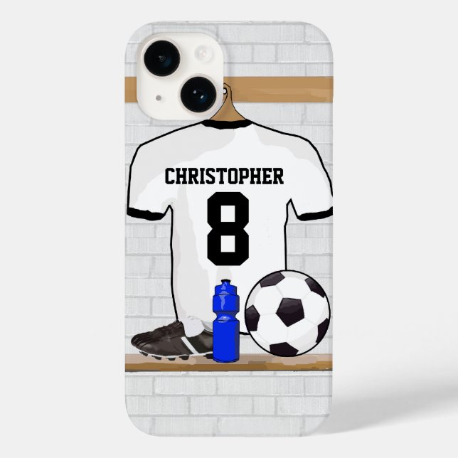 Personalized White Black Football Soccer Jersey Case-Mate iPhone Case (Back)