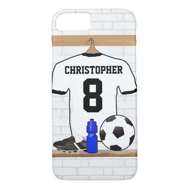 Personalized White Black Football Soccer Jersey Case-Mate iPhone Case (Back)