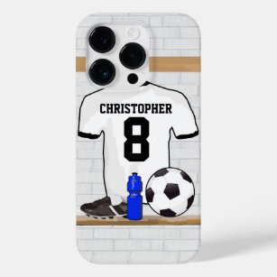 Personalized White Black Football Soccer Jersey Case-Mate iPhone 14 Pro Case