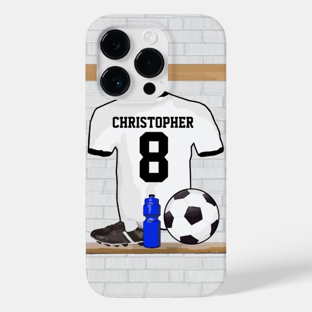 Personalized White Black Football Soccer Jersey Case-Mate iPhone Case (Back)