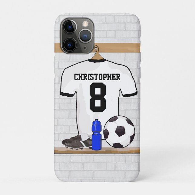 Personalized White Black Football Soccer Jersey Case-Mate iPhone Case (Back)