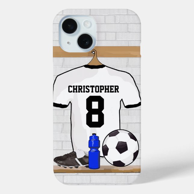 Personalized White Black Football Soccer Jersey Case-Mate iPhone Case (Back)