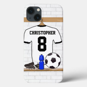 Personalized White Black Football Soccer Jersey iPhone 13 Case