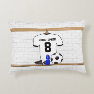 Personalized White Black Football Soccer Jersey Decorative Pillow