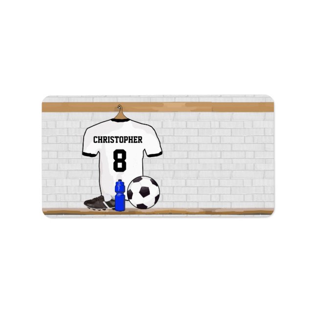 Personalized White Black Football Soccer Jersey Label (Front)