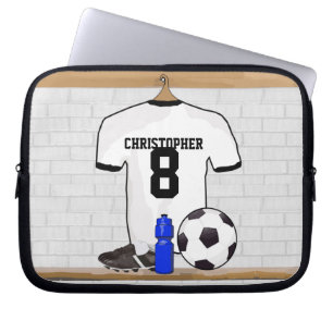 Personalized White Black Football Soccer Jersey Laptop Sleeve