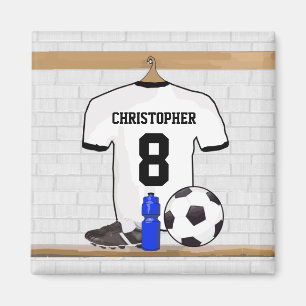 Personalized White Black Football Soccer Jersey Magnet