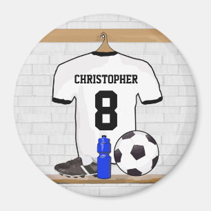 Personalized White Black Football Soccer Jersey Magnet
