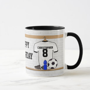 Personalized White Black Football Soccer Jersey Mug