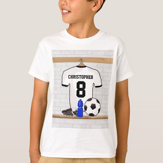 Personalized White Black Football Soccer Jersey T-Shirt (Front)