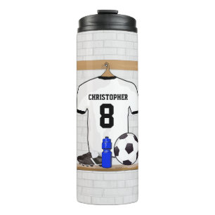 Personalized White Black Football Soccer Jersey Thermal Tumbler