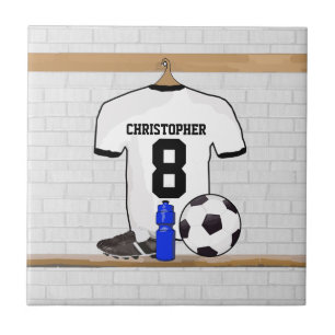 Personalized White Black Football Soccer Jersey Tile