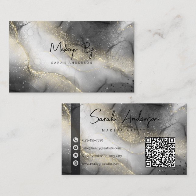 Personalized White Black Gold Glitter Business Card (Front/Back)