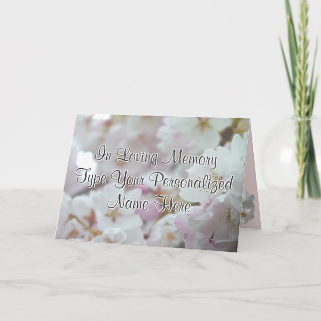 Personalized White Blossom Card Memorial Card (Front)