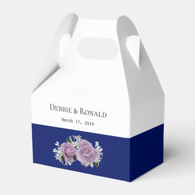 Personalized White Blue Rose Wedding Favour Box (Front Side)