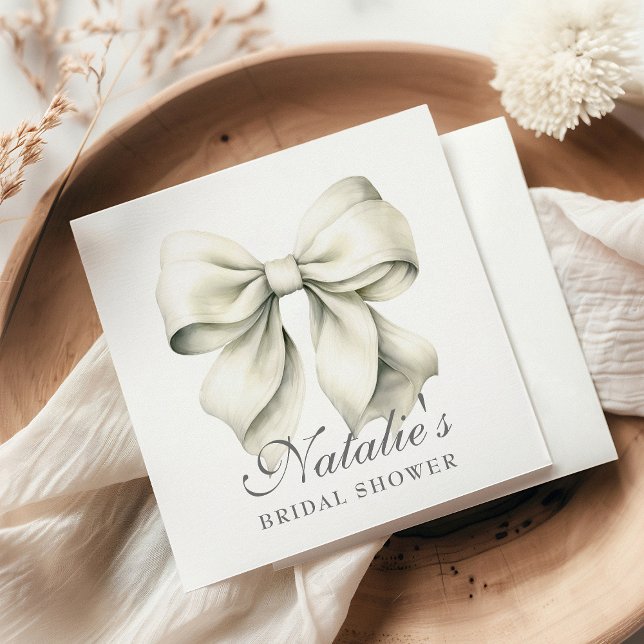 Personalized White Bow Bridal Shower Fancy Napkin (Creator Uploaded)