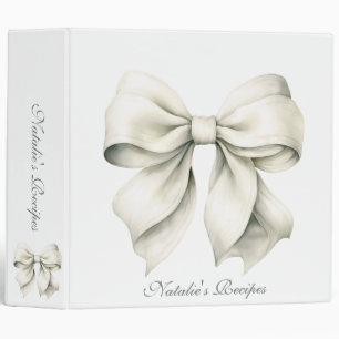 Personalized White Bow Bridal Shower Recipe Binder