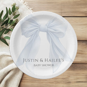 Personalized White Bow Girl Coquette Baby Shower Paper Plate