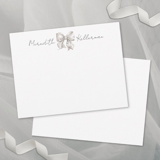 Personalized White Bow Monogram Card (Personalized Bow Name Monogram Note Card)