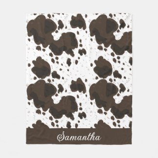 Personalized White Brown Cowhide Print  Fleece Blanket